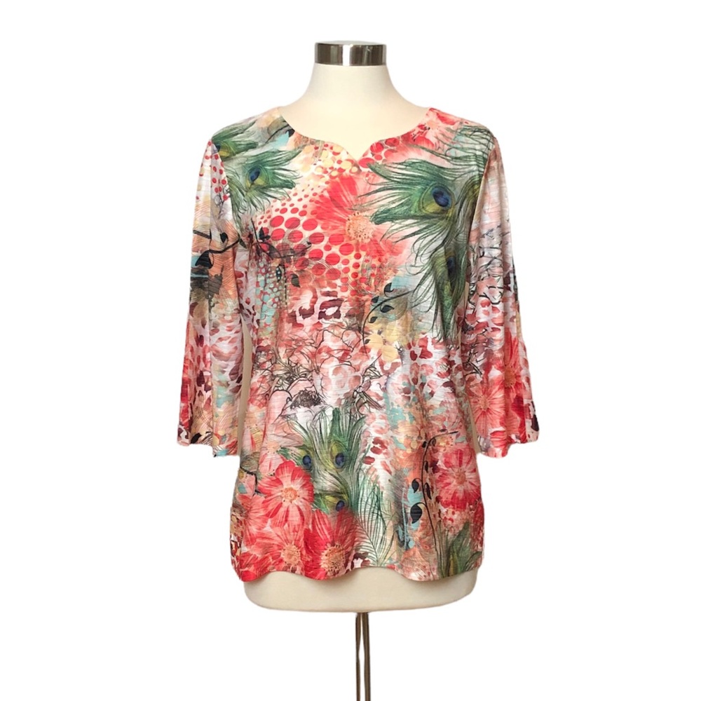 Blue Mood Floral & Peacock Feathers Top